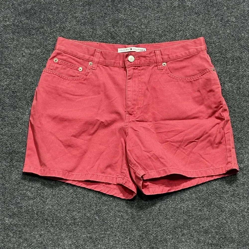 Tommy Hilfiger Shorts Womens 10 Red Pink Twill Chino Classic Fit Casual Summer